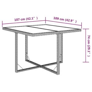 vidaXL Trädgårdsbord beige 109x107x74 cm konstrotting och glas - Bild 7