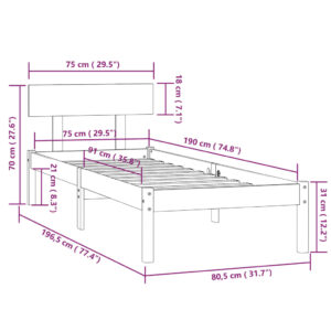 vidaXL Sängram vit massivt trä 75x190 cm - Bild 9