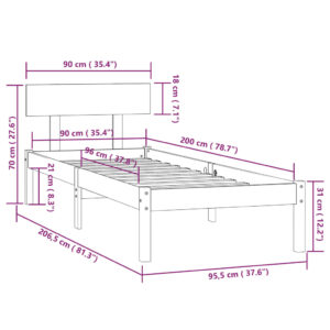 vidaXL Sängram vit massiv furu 90x200 cm - Bild 9