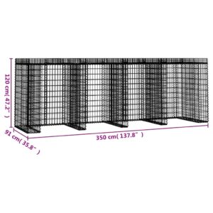 vidaXL Gabionvägg för soptunna 350x91x120 cm galvaniserat järn - Bild 5