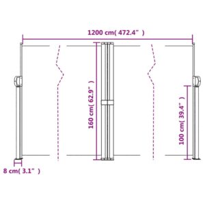 vidaXL Infällbar sidomarkis gräddvit 160x1200 cm - Bild 11