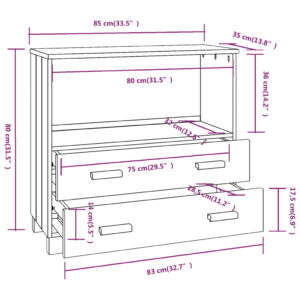 vidaXL Byrå HAMAR vit 85x35x80 cm massiv furu - Bild 8