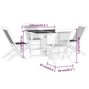 vidaXL Hopfällbar matgrupp för trädgården 5 delar massiv teak - Bild 11