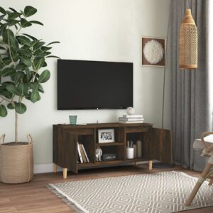 vidaXL TV-bänk med massiva träben rökfärgad ek 103,5x35x50 cm - Bild 3