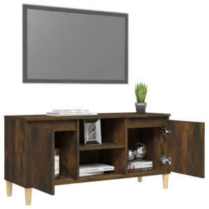 vidaXL TV-bänk med massiva träben rökfärgad ek 103,5x35x50 cm - Bild 4