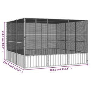 vidaXL Fågelbur grå 302,5x324,5x211,5 cm galvaniserat stål - Bild 6