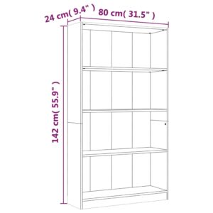 vidaXL Bokhylla 4 hyllor rökfärgad ek 80x24x142 cm konstruerat trä - Bild 7