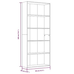 vidaXL Bokhylla 5 hyllor rökfärgad ek 80x30x189 cm konstruerat trä - Bild 6