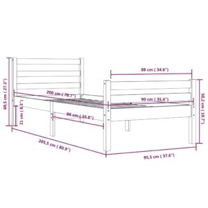 vidaXL Sängram svart massivt trä 90x200 cm - Bild 10