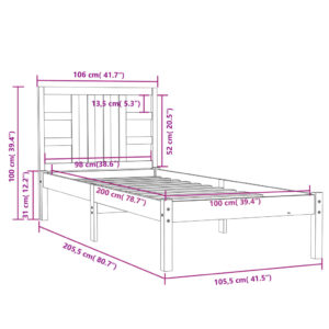 vidaXL Sängram vit massivt trä 100x200 cm - Bild 6