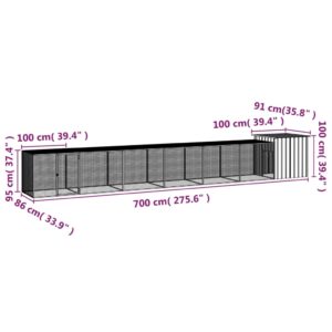 vidaXL Hönsbur grå 700x91x100 cm galvaniserat stål - Bild 5