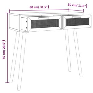 vidaXL Konsolbord svart 80x30x75 cm massiv furu och naturlig rotting - Bild 7