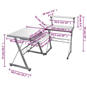 vidaXL Datorbord hörn vit 132x112x99 cm konstruerat trä - Bild 6