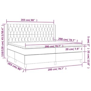 vidaXL Ramsäng med madrass & LED ljusgrå 200x200 cm sammet - Bild 8