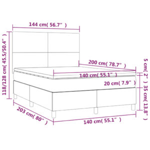 vidaXL Ramsäng med madrass & LED ljusgrå 140x200 cm sammet - Bild 8