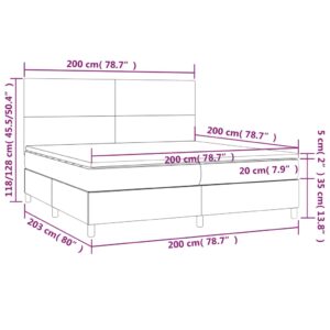 vidaXL Ramsäng med madrass & LED mörkgrå 200x200 cm sammet - Bild 8