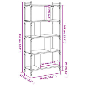 vidaXL Bokhylla 5 hyllplan svart 76x32x158 cm konstruerat trä - Bild 9