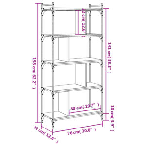 vidaXL Bokhylla 5 hyllplan rökfärgad ek 76x32x158 cm konstruerat trä - Bild 9