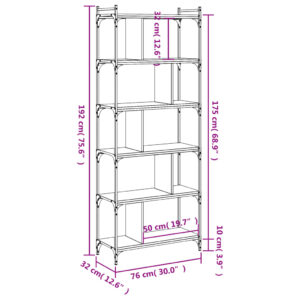 vidaXL Bokhylla 6 hyllplan svart 76x32x192cm konstruerat trä - Bild 9