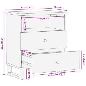 vidaXL Sängbord brun och svart 50x33x60 cm massivt mangoträ - Bild 11