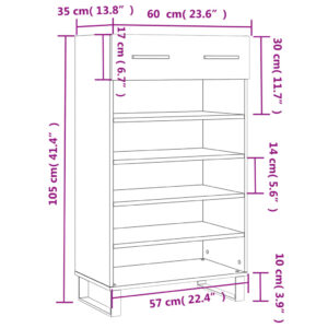 vidaXL Skohylla brun ek 60x35x105 cm konstruerat trä - Bild 12