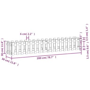 vidaXL Odlingslåda med staket-design svart 200x30x30 cm massiv furu - Bild 9
