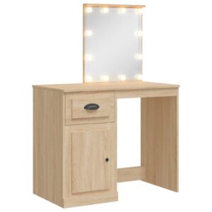 vidaXL Sminkbord med LED-lampor sonoma-ek 90x42x132,5 cm - Bild 2