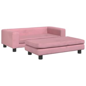 vidaXL Barnsoffa med fotpall rosa 100x50x30 cm sammet - Bild 2