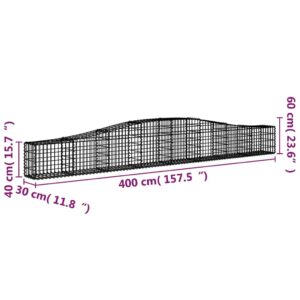 vidaXL Gabioner bågformade 9 st 400x30x40/60 cm galvaniserat järn - Bild 6