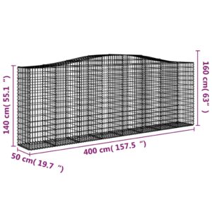 vidaXL Gabioner bågformade 3 st 400x50x140/160 cm galvaniserat järn - Bild 6