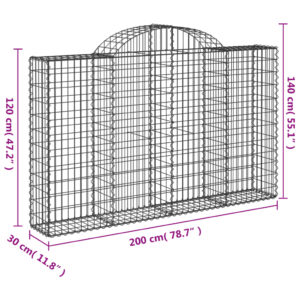 vidaXL Gabioner bågformade 8 st 200x30x120/140 cm galvaniserat järn - Bild 6