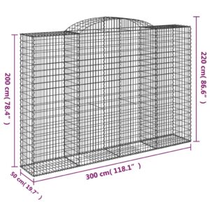 vidaXL Gabioner bågformade 6 st 300x50x200/220 cm galvaniserat järn - Bild 6