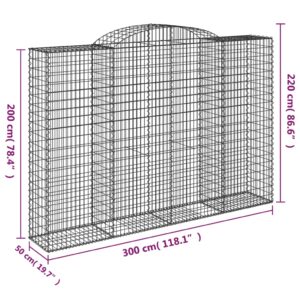 vidaXL Gabioner bågformade 8 st 300x50x200/220 cm galvaniserat järn - Bild 6