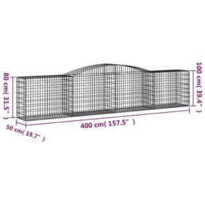 vidaXL Gabioner bågformade 8 st 400x50x80/100 cm galvaniserat järn - Bild 6