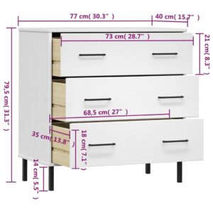 vidaXL Byrå med 3 lådor vit OSLO 77x40x79,5 cm massivt trä - Bild 8