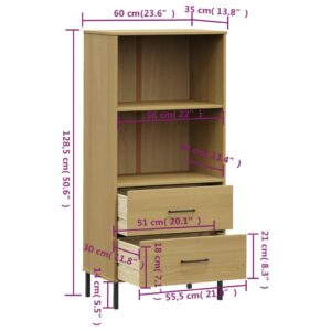 vidaXL Bokhylla med 2 lådor OSLO brun 60x35x128,5 cm massivt trä - Bild 8