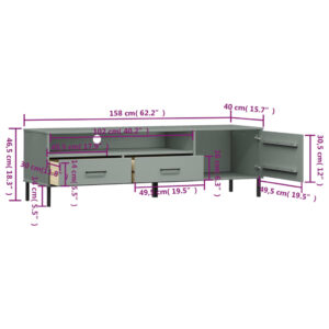 vidaXL Tv-bänk med metallben OSLO grå massiv furu - Bild 8