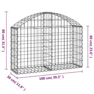 vidaXL Gabion bågformad 100x30x60/80 cm galvaniserat järn - Bild 5