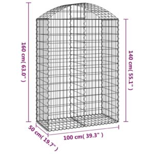 vidaXL Gabion bågformad 100x50x140/160 cm galvaniserat järn - Bild 5