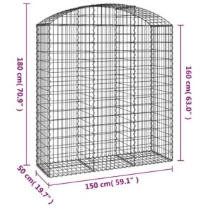 vidaXL Gabion bågformad 150x50x160/180 cm galvaniserat järn - Bild 5