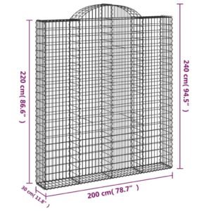 vidaXL Gabion bågformad 200x30x220/240 cm galvaniserat järn - Bild 5