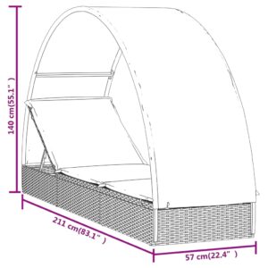 vidaXL Solsäng med runt tak svart 211x57x140 cm konstrotting - Bild 11