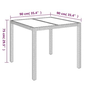 vidaXL Trädgårdsbord med glasskiva grå 90x90x75 cm konstrotting - Bild 7