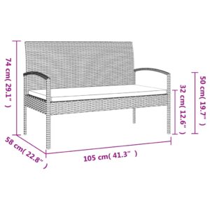 vidaXL Trädgårdsbänk med dyna grå 105 cm konstrotting - Bild 8