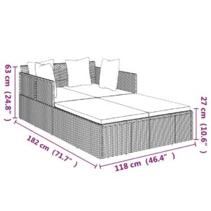 vidaXL Solsäng med dynor brun 182x118x63 cm konstrotting - Bild 8