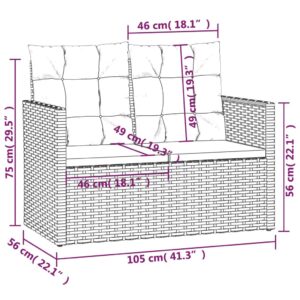 vidaXL Trädgårdsbänk med dynor svart 105 cm konstrotting - Bild 8