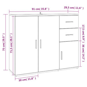 vidaXL Byrå vit 91x29,5x75 cm konstruerat trä - Bild 11