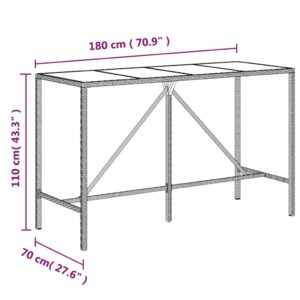 vidaXL Barbord med glasskiva brun 180x70x110 cm konstrotting - Bild 6