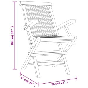 vidaXL Hopfällbara trädgårdsstolar 2 st grå 56x61x89 cm massiv teak - Bild 8