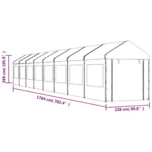 vidaXL Paviljong med tak vit 17,84x2,28x2,69 m polyeten - Bild 7